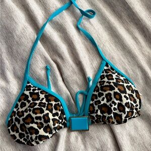 Leopard Print Bikini Top with Turquoise Accents